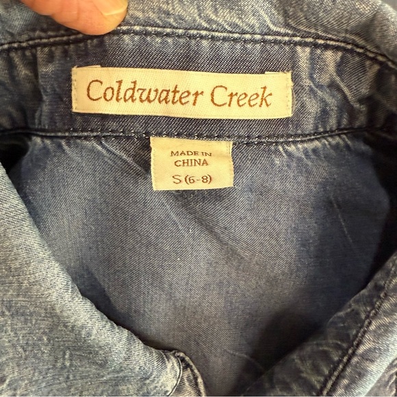 Coldwater Creek Chambray Tencel Dress Gathered Sleeves Button Women’s Sz S (6-8) - Picture 11 of 13